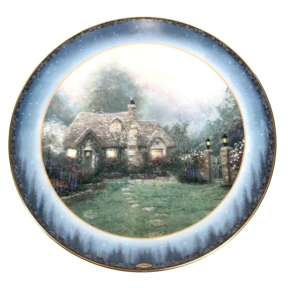 Thomas Kinkade Plate Evening at Merritt's Cottage Bradford Exchange Lenox W/Cert